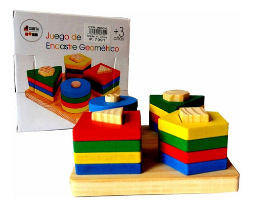Juego Didáctico Torre X 4 Madera Colores Bloques Geometricos