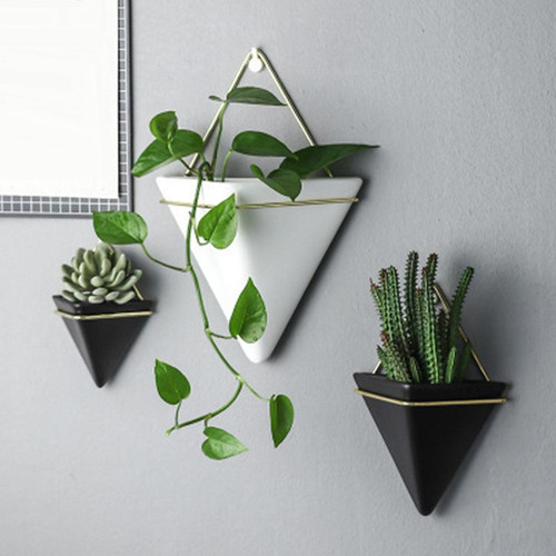 B 3x Maceta Triangular De Cerámica Para Colgar En , Maceta