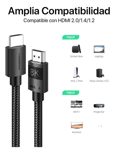 Imagen 3 de 9 de Cable Hdmi Ugreen 2.1 8k/60hz 4k/120hz 2mt Ultra High Speed
