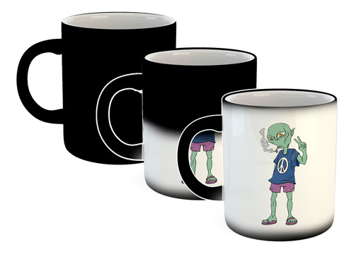 Taza Magica Alien Fumando Amor Y Paz