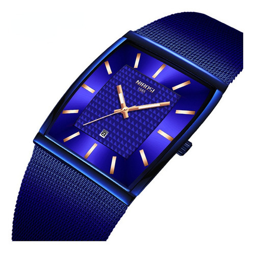 Relojes de cuarzo luminosos con calendario clásico de Nibosi, color de fondo azul