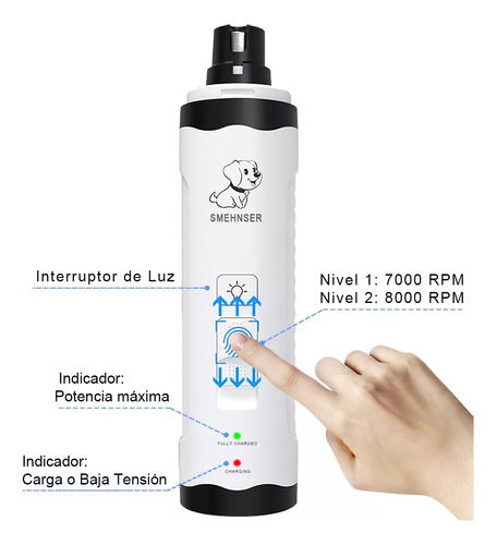 Molinillo Lima Corta Uñas Eléctrico Para Perro Gato Mascotas Blanco Tamaño Completo Universal