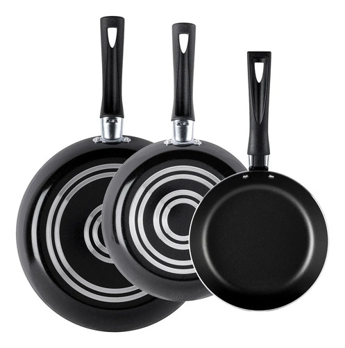 Juego De Sartenes Con Antiadherente Ekco Aluminio 3 Piezas [18, 20, 24 cm] con Espátula - Negro