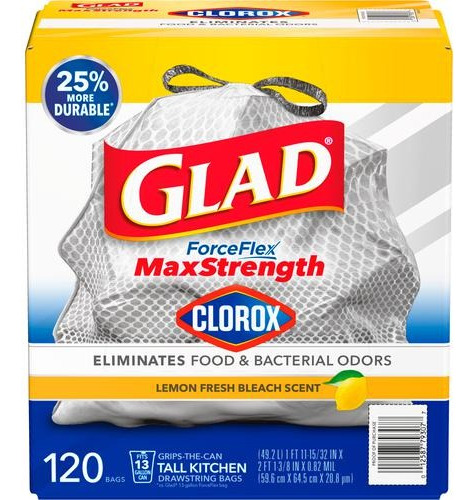 Glad Bolsa Para Basura 120 Unidades / 49.2 L / 13 Gal