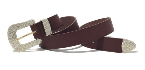 Imagem 3 de 4 de Cinto Feminino Country Marrom Com Strass