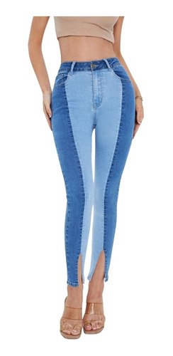 Jeans Mujer Bicolor Pitillo Elasticado Tiro Alto Js 01 