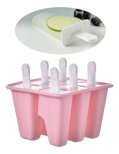 Molde De Silicona Para Hacer Paletas De Hielo, 6 Celdas Rosa