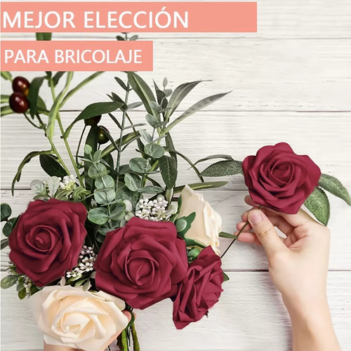 Vino Rojo Flores Rosa Artificiales De Es Con Tallo 25uds
