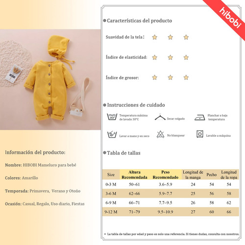 Body De Manga Larga De Algodón De Colores Sólidos Para Bebé Amarillo 6-9 M