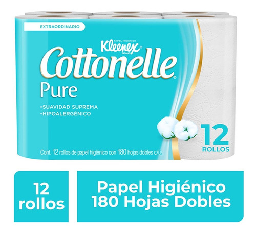 Papel Higiénico Kleenex Cottonelle Pure 12 Rollos