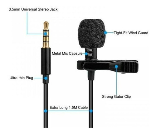 Microfone De Lapela Para Celular Profissional Lavalier P2 Cor Preto