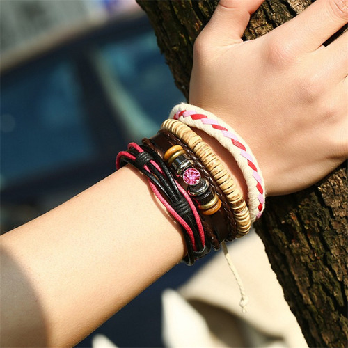 Pulsera Trenzada De Piel De Vaca For Hombre Y Mujer