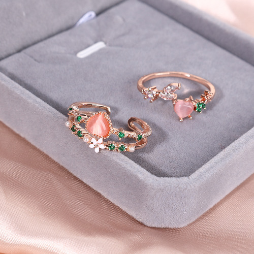 Juego De Anillos En Forma De Corazón De Cristal Y2k, Anillos