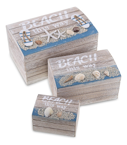 Madera Para Playa Juego 3 Pieza Caja Nautica Hecha