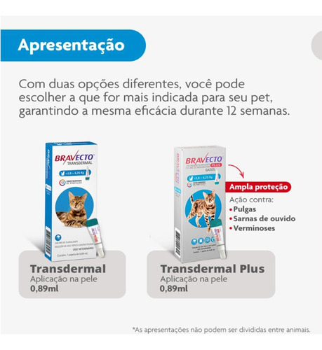 Combo 2 Bravecto Plus Gatos Transdermal 2,8 A 6,25kg 250mg Branco