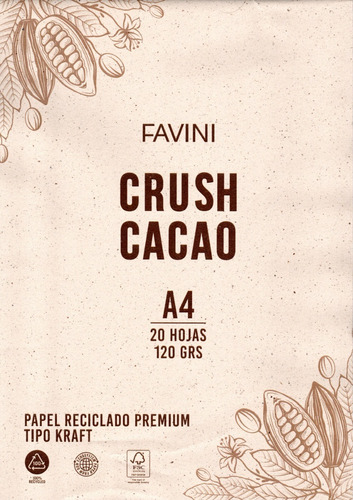 Block Papel Reciclado Favini Kraft Tamaño A4 20 Hojas 120 Gr