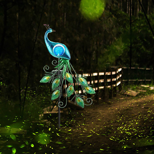 Lámpara Solar De Hierro Con Forma De Pavo Real, Led, Inserta