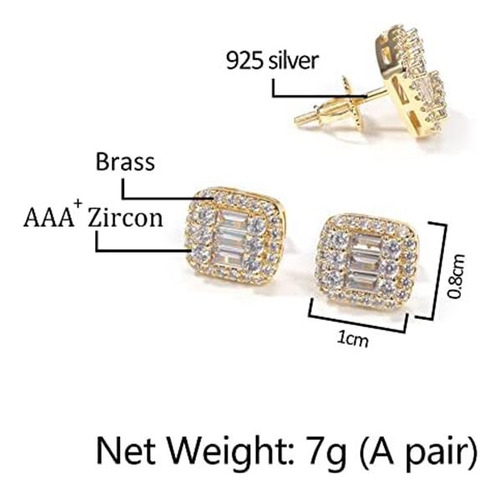 Iced Out Pendientes De Piercing De Oreja Chapados En Oro Con