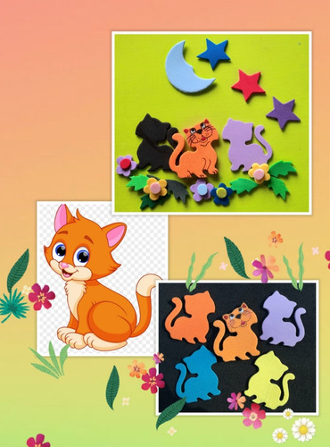 Formas Gatos Y Otros Animales En Goma Eva X 100 Unidades