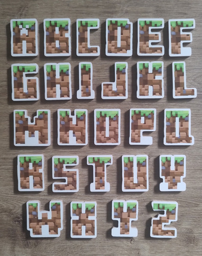 Alfabeto Móvel Do Minecraft 26 Letras Em Madeira Param Em Pé