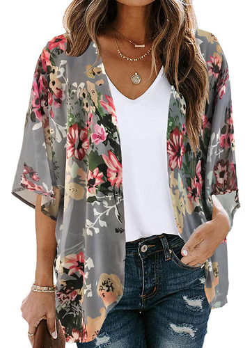 Abrigos Tipo Kimono Con Estampado Floral Y Manga Abullonada