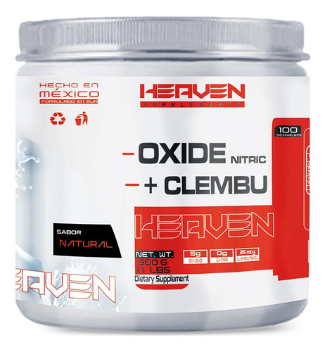 Heaven Oxido Nítrico + Clembu 500g Pre Entreno 100 Servs Natural