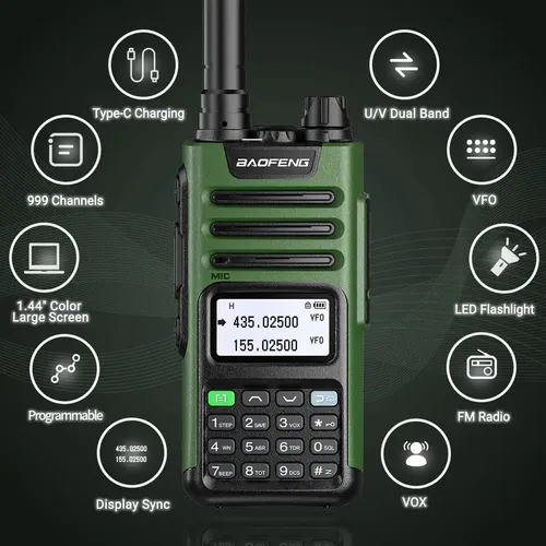 Walkie Talkie BAOFENG UV-13 Pro – Impermeable, Alcance 16 Km, Carga USB-C, Naranja