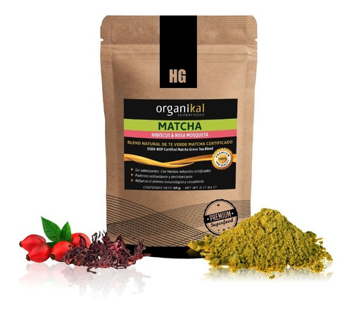 Te Verde Matcha Hibiscus Y Rosa Mosqueta Organikal X50g