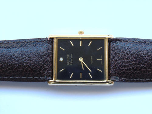 Relogio Classico Geneva Retangular Plaque Ouro Impecavel Pre