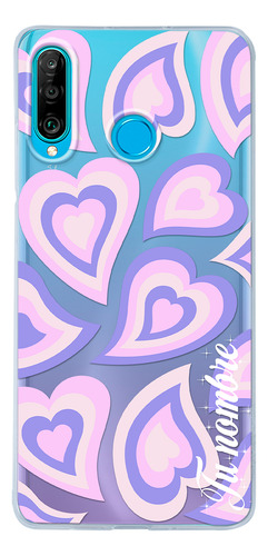 Funda Para Huawei Para Mujer Corazones Morados Con Nombre