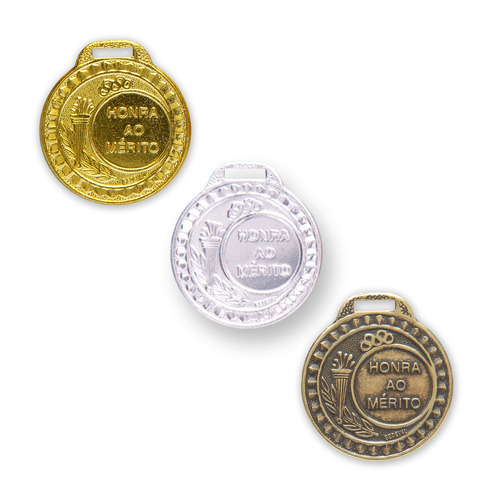 Kit 200 Medalhas Metal 29mm Honra Mérito - Ouro Prata Bronze
