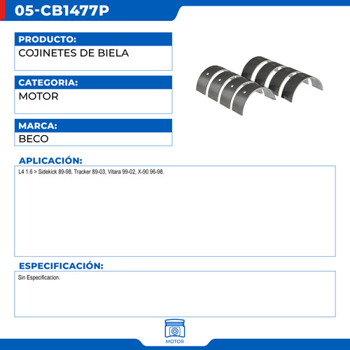 Metales De Biela 10 Sidekick 1989-1995 L4 1.6