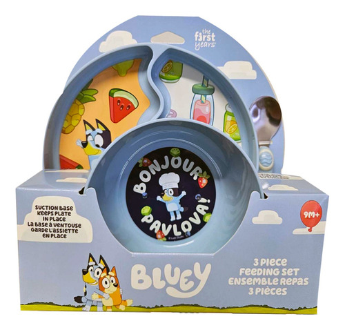Set De Platos Bluey Con Succion P/ Bebes Cuchara Y Bowl *sk Color Azul Claro Bluey 3 Pz