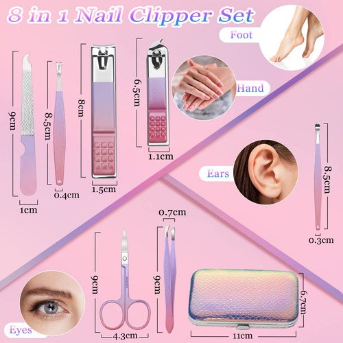 Set De Manicura Aceoce 8 En 1 De Acero Inoxidable Con Funda