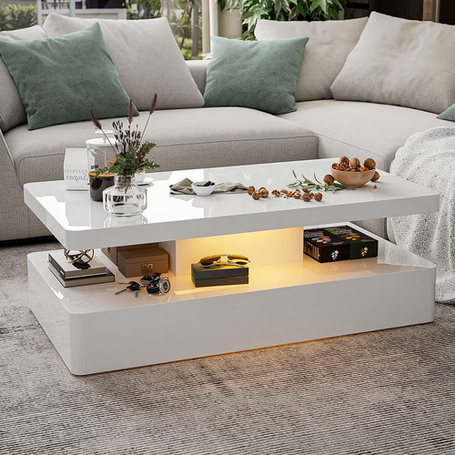 Mesa De Centro Moderna De Alto Brillo Con Luces Led