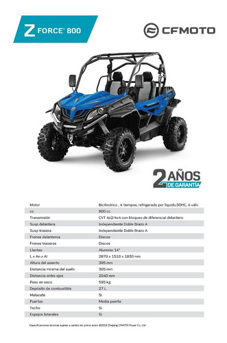 Imagen 4 de 6 de Utv Cfmoto Zforce 800 Arenero 4x4 - Garantia 2 Años