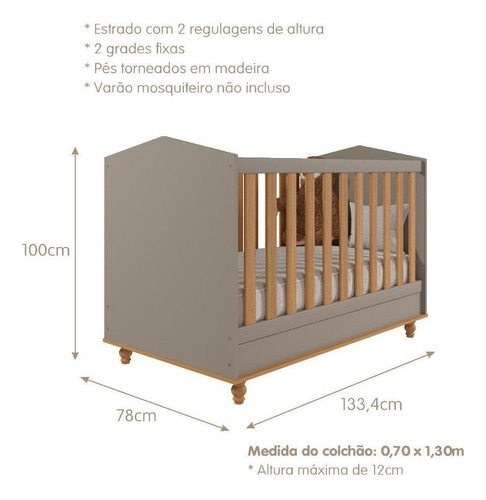 Berço Sweety 3 Em 1 - Fendi/natural Cor Cinza