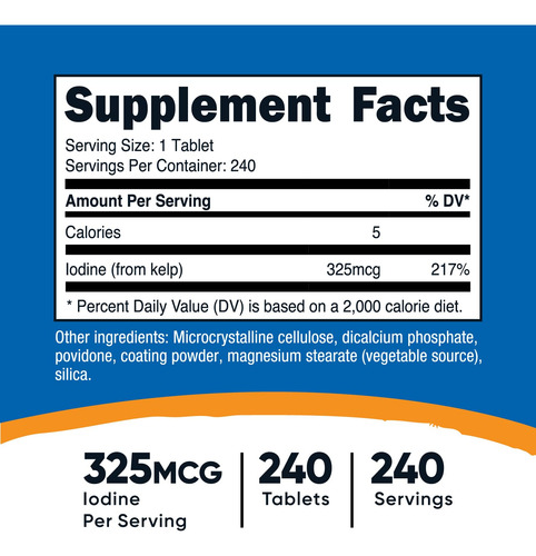 Suplemento Nutricost Kelp Tablets 325mcg Iodo 240 Comprimido