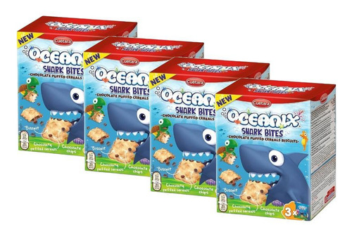 4 Biscoito Cuétara Oceanix Shark Bites Choco Biscuit 150g