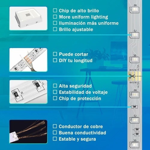De Tira De Led 20m Luces Neón Multicolor Para Cuarto Y