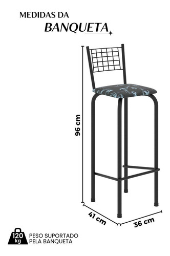 Kit Com 2 Banquetas Tubular Iza 96x36x41 Cm