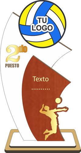 Trofeos De Voley Mdf 40cm, 30cm, 25cm Pack 27 Unidades Blanco Y Cedro