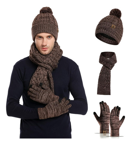 Gorro De Punto De Invierno 3 En 1, Bufanda Larga, Guantes Pa