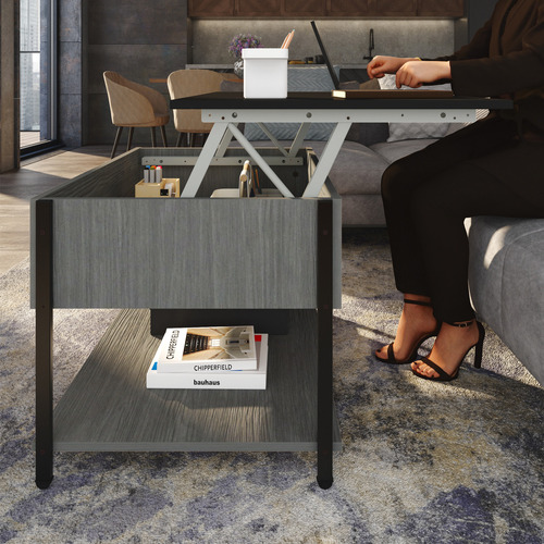 Playcon Mesa Elevable De Centro/mesa Auxiliar/ Desayunador Color Grafito Touch Negro Liso