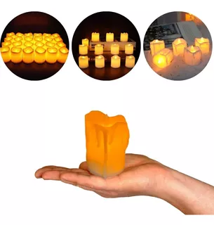 Kit 12 Vela Decorativa De Led Eletrônica Amarelas + Bateria