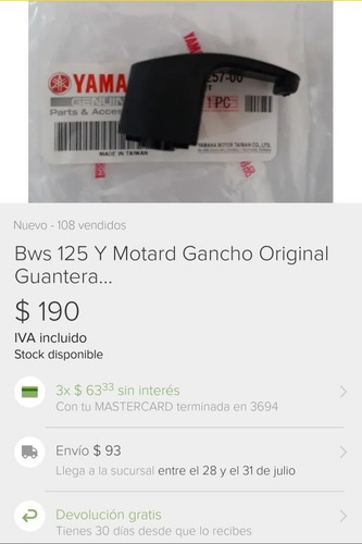 Bws 125 Y Motard Gancho Original Guantera... (Usado)