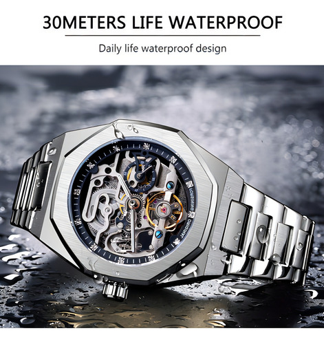 Relojes luminosos mecánicos Forsining Fashion para hombre, color de fondo dorado/blanco