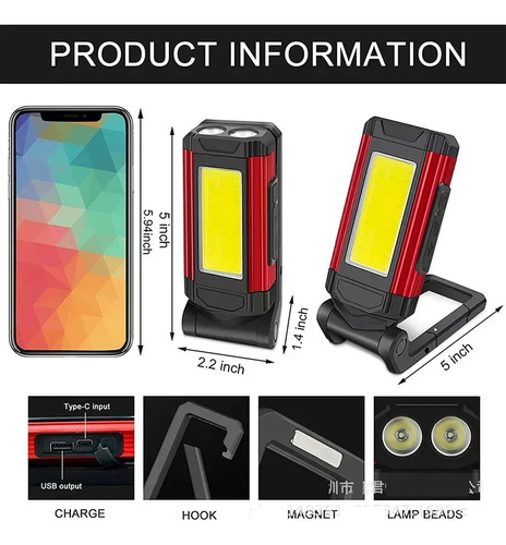Linterna Led Portátil Multifuncional Cob Bright Usb