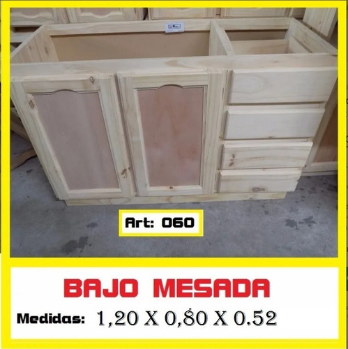 Bajo Mesada De Madera De Pino Macizo 1.20 M