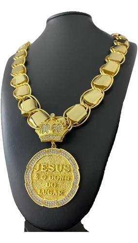 Cordão Dubai Supremo 22mm + Pingente Jesus Ouro 10mm Dourado